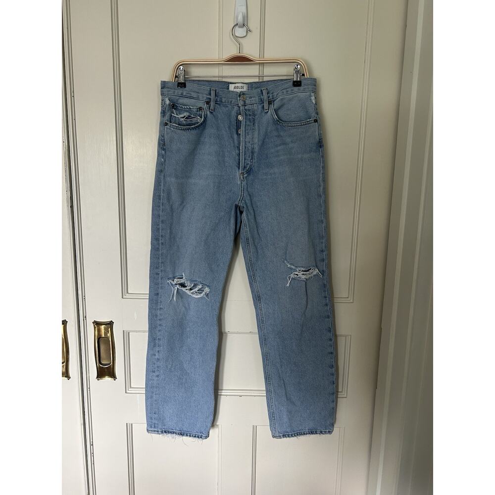 Agolde 90s High Rise Distressed Pinch Waist Button Straight Jeans Womens Size 29